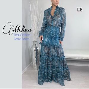 Just In! Melina - Elegant Teal Chiffon Maxi Dress